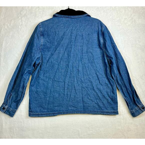 Vintage Blue Denim Snowman Shirt Shacket Embroidered Applique Large - Picture 5 of 6